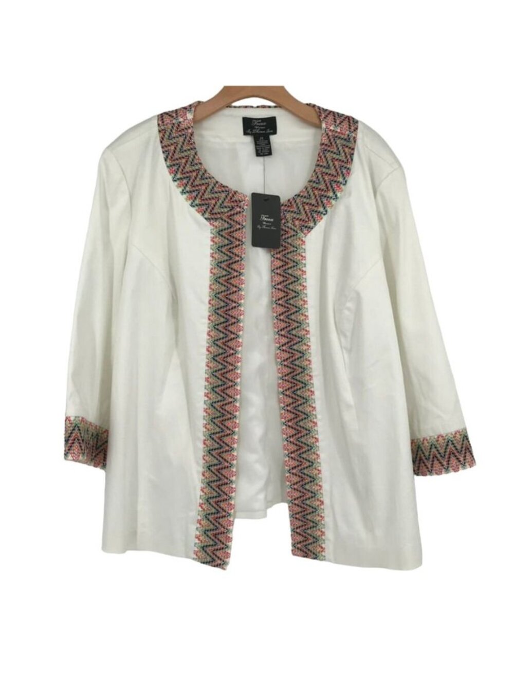 trenz by Theresa Renz women's jacket blazer White cotton embroidered size 2X new